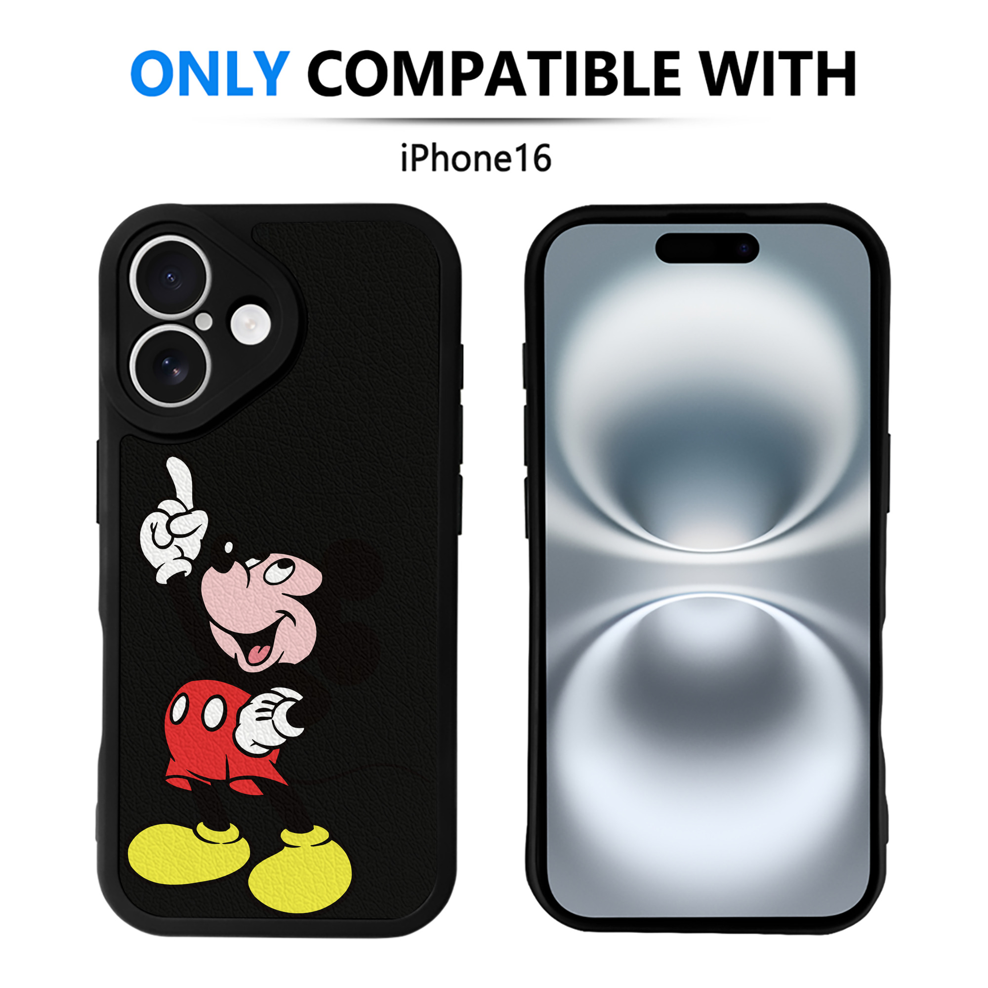 （画像用） ミッキーマウス Mickey Mouse 【iPhone 16シリーズ対応】シリコンスマホケース（レザー調） 材質：シリコン